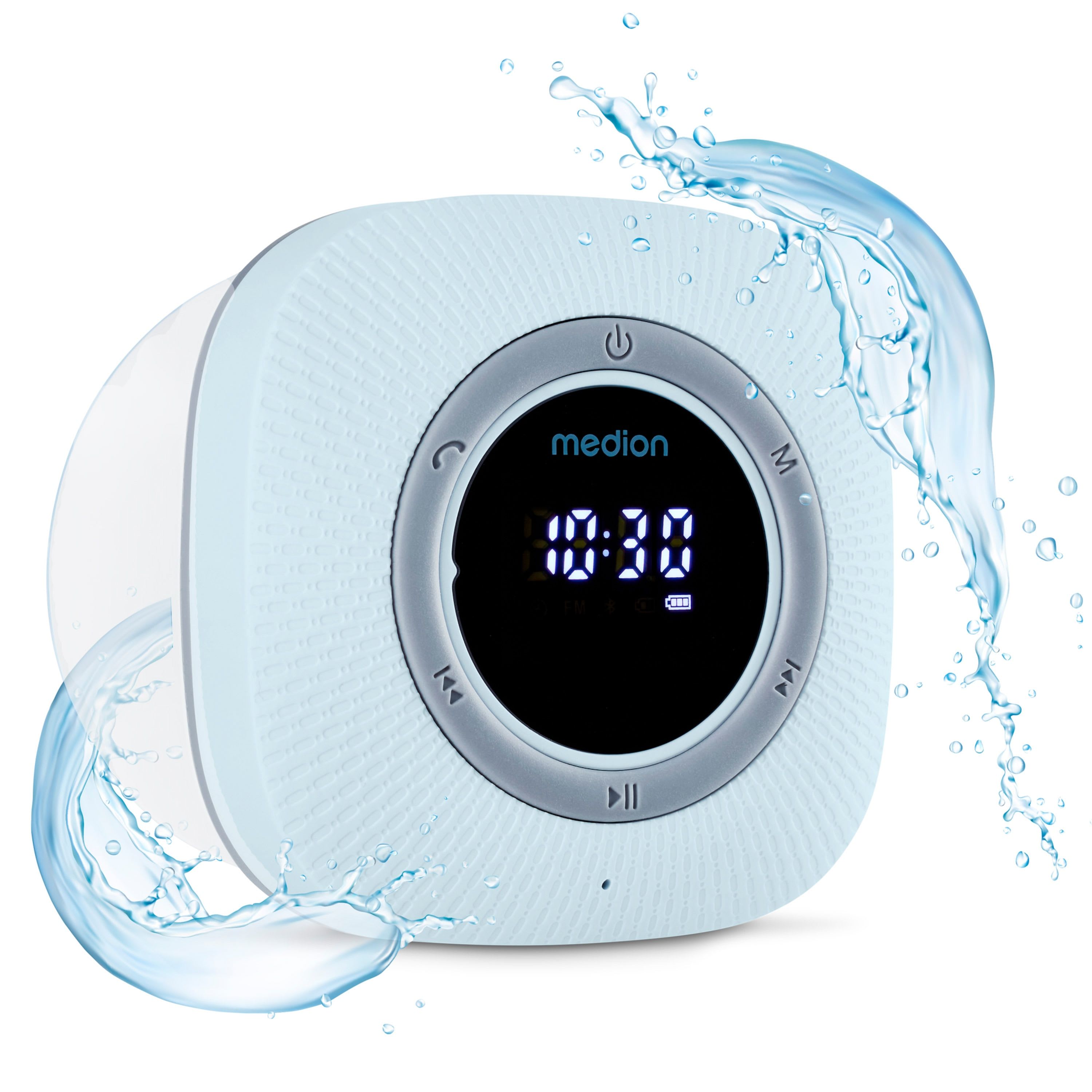 MEDION LIFE S66884 Duschradio blau, LED-Display, UKW-Radio, IPX6 Schutz, Bluetooth® 5.0, 30 W Ausgangsleistung (3 W RMS)