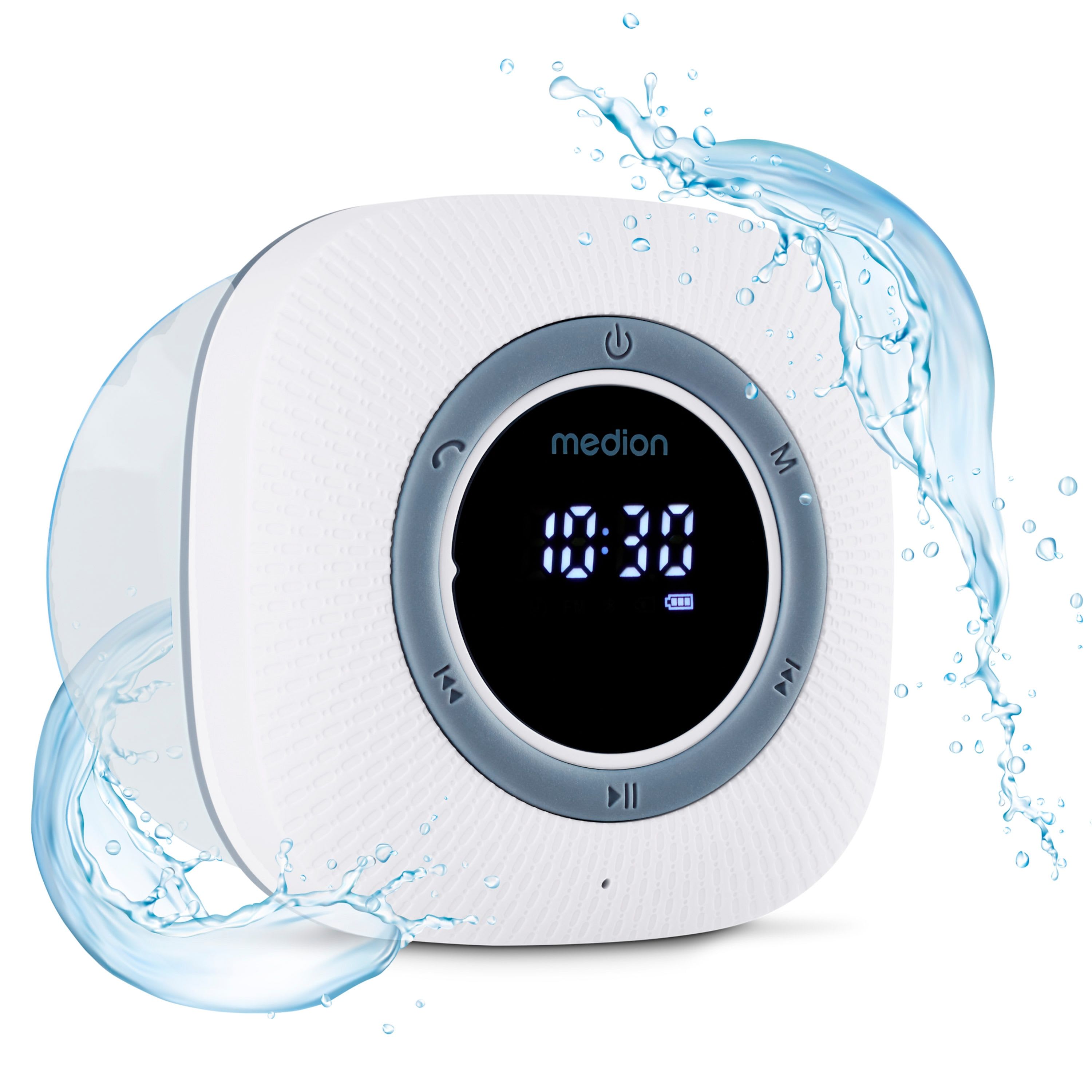 MEDION LIFE S66884 Duschradio weiß, LED-Display, UKW-Radio, IPX6 Schutz, Bluetooth® 5.0, 30 W Ausgangsleistung (3 W RMS)