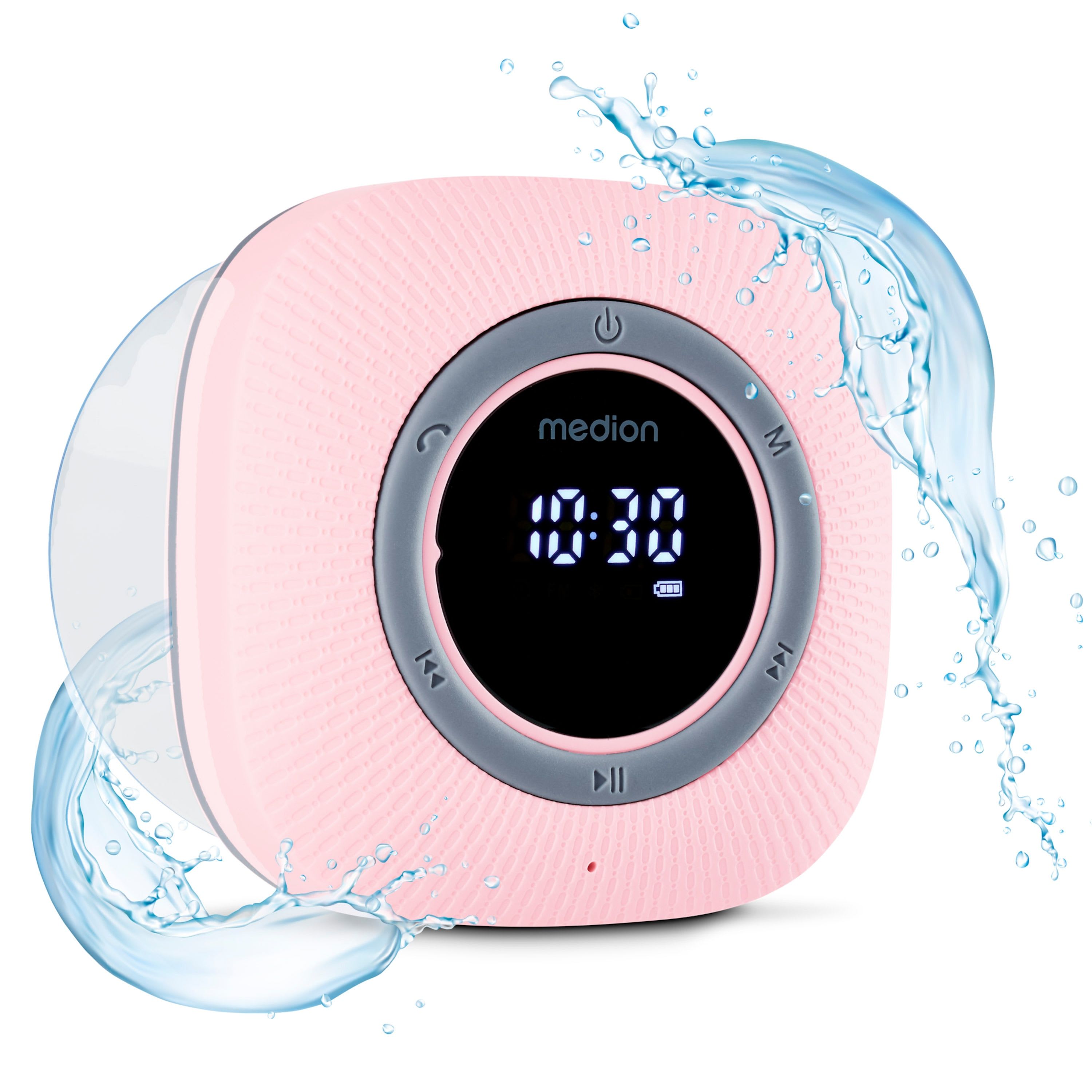 MEDION LIFE S66884 Duschradio pink, LED-Display, UKW-Radio, IPX6 Schutz, Bluetooth® 5.0, 30 W Ausgangsleistung (3 W RMS)