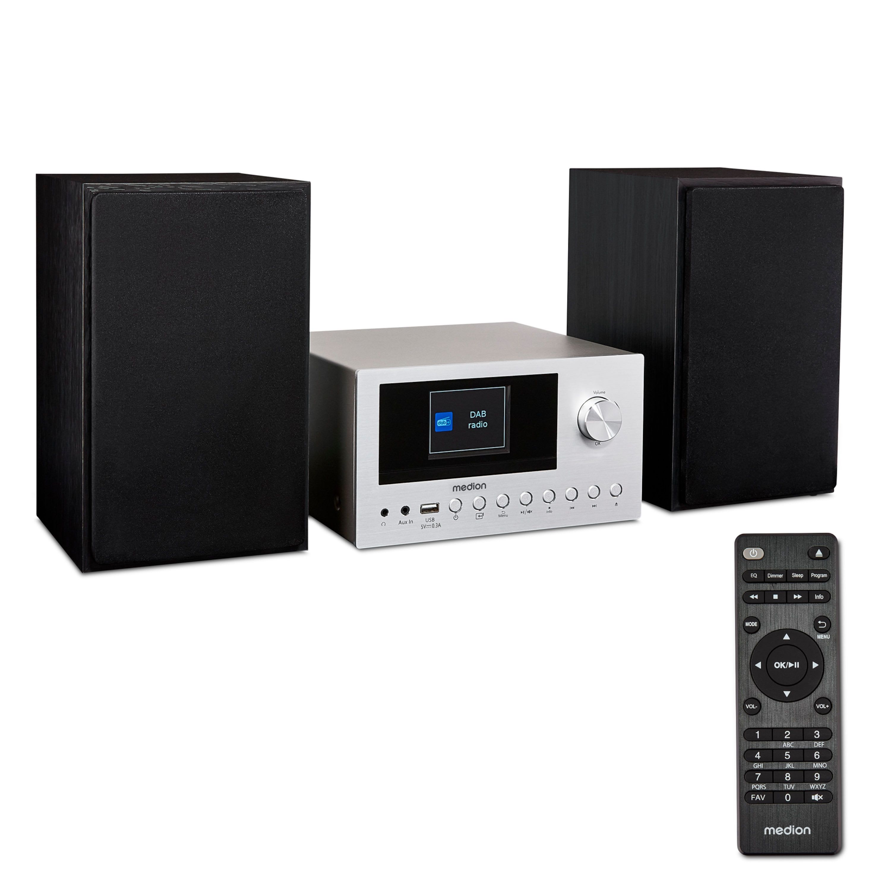 MEDION LIFE P85003 Micro-Audio-System silber, Internet/DAB+/PLL-UKW Stereo-Radio mit je 40 Senderspeichern, 2,8''…