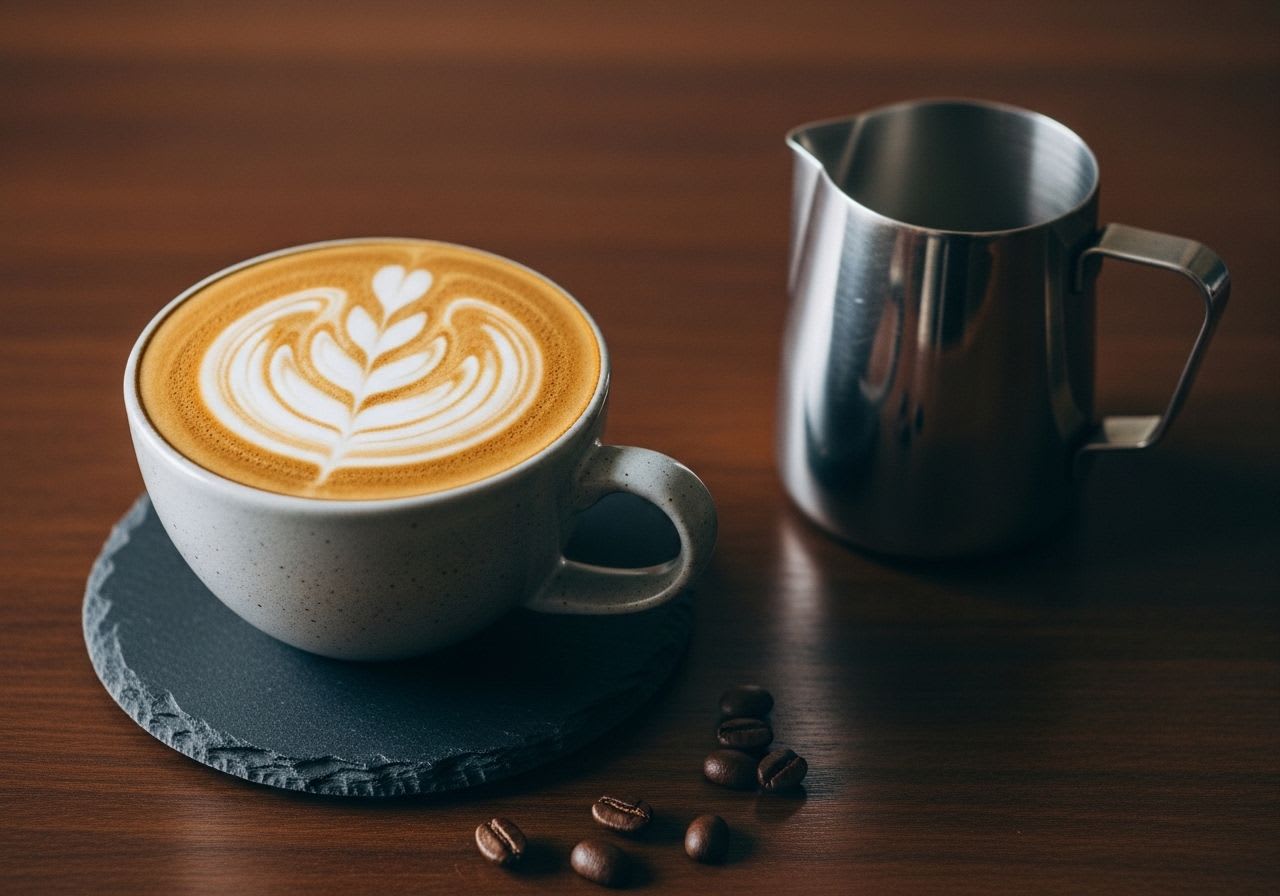 Ein perfekt zubereiteter Cappuccino mit Latte Art als Symbol für Kaffeegenuss statt eines Suzuki Cappuccino Automatic.