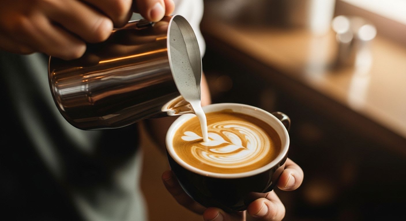 Zubereitung eines perfekten Cappuccino mit cremigem Milchschaum, die hohe Kunst des Kaffeegenusses im Vergleich zum Suzuki Cappuccino Automatic.