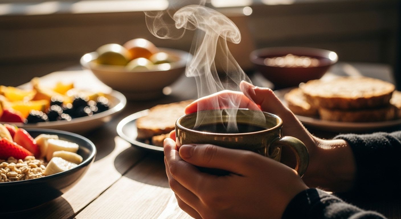 Neue Studie belegt: Kaffee schützt vor Krankheiten, symbolisiert durch eine Tasse dampfenden Kaffee in einem gesunden Umfeld.