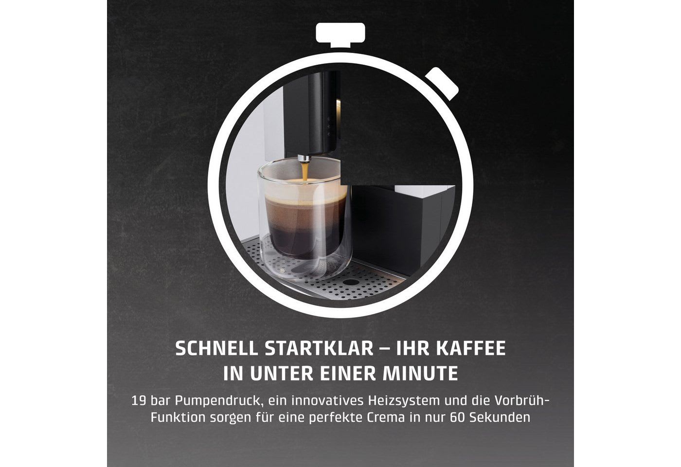 Caso Kaffeevollautomat Café Crema Touch, Herausnehmbare Brüheinheit, einfache Bedienung silberfarben