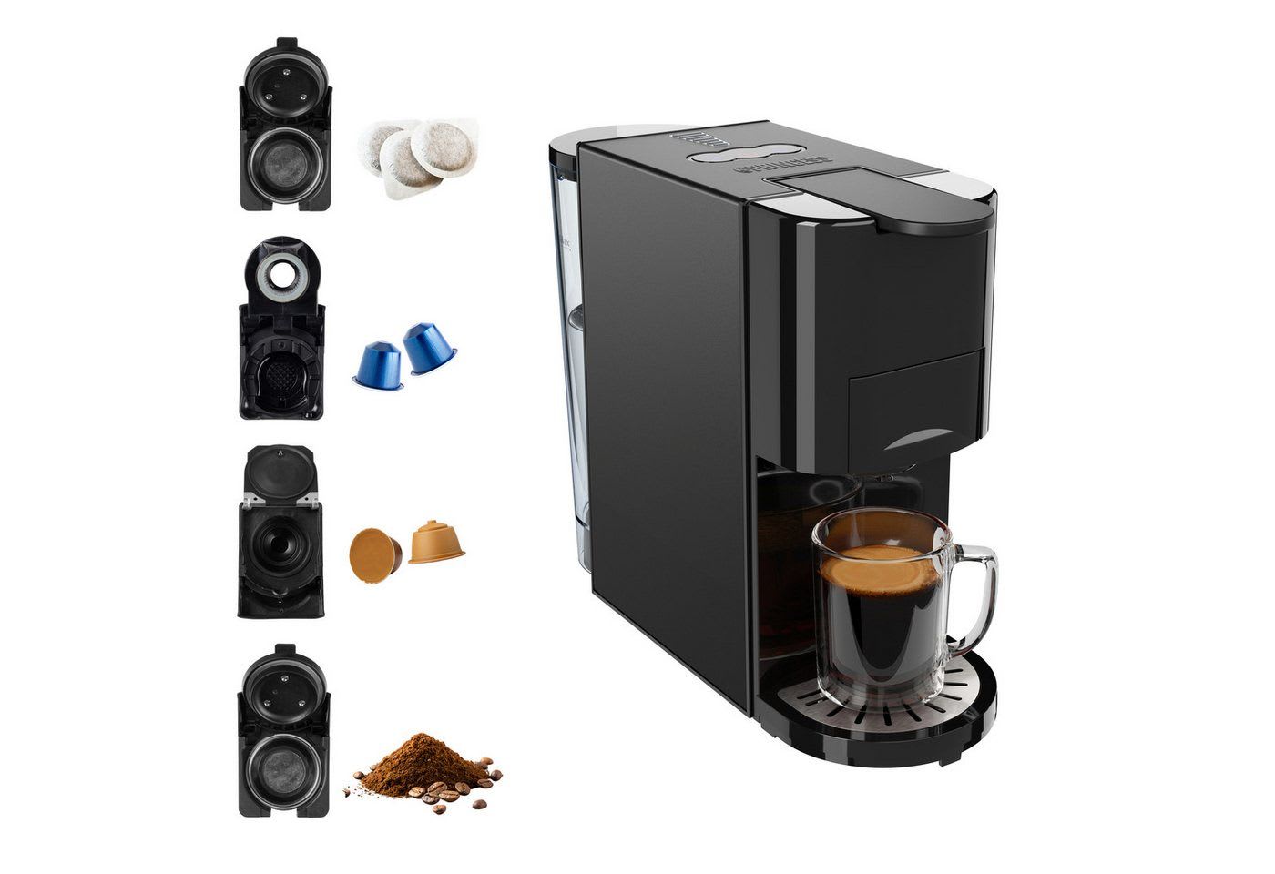 PRINCESS Kapselmaschine 249454, 4-in-1 Multi-Kapsel – 19 bar - Kaltbrühen schwarz