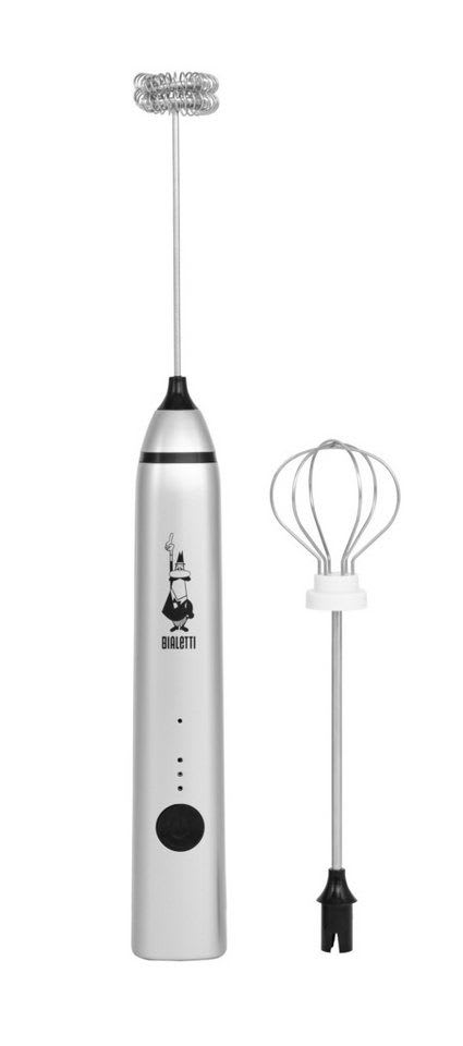 BIALETTI Milchaufschäumer Stab-Milchaufschäumer mit zwei Aufsätzen, Aufladbarer Aufschäumer silberfarben