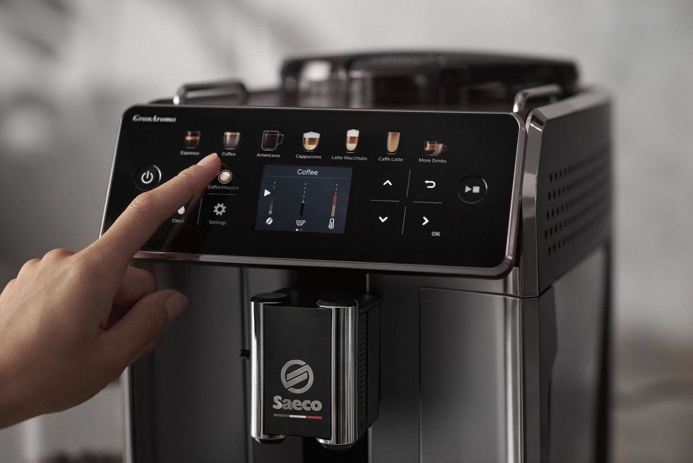 Saeco Kaffeevollautomat SM6585/00 GranAroma, 14 Kaffeespezialitäten, 4 Benutzerprofilen und TFT Display schwarz|silberfarben