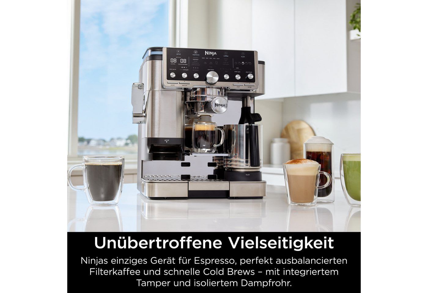 NINJA Espressomaschine ES701EU, 3-in-1-Kaffeemaschine für Espresso, Filterkaffee und Cold Brew silberfarben