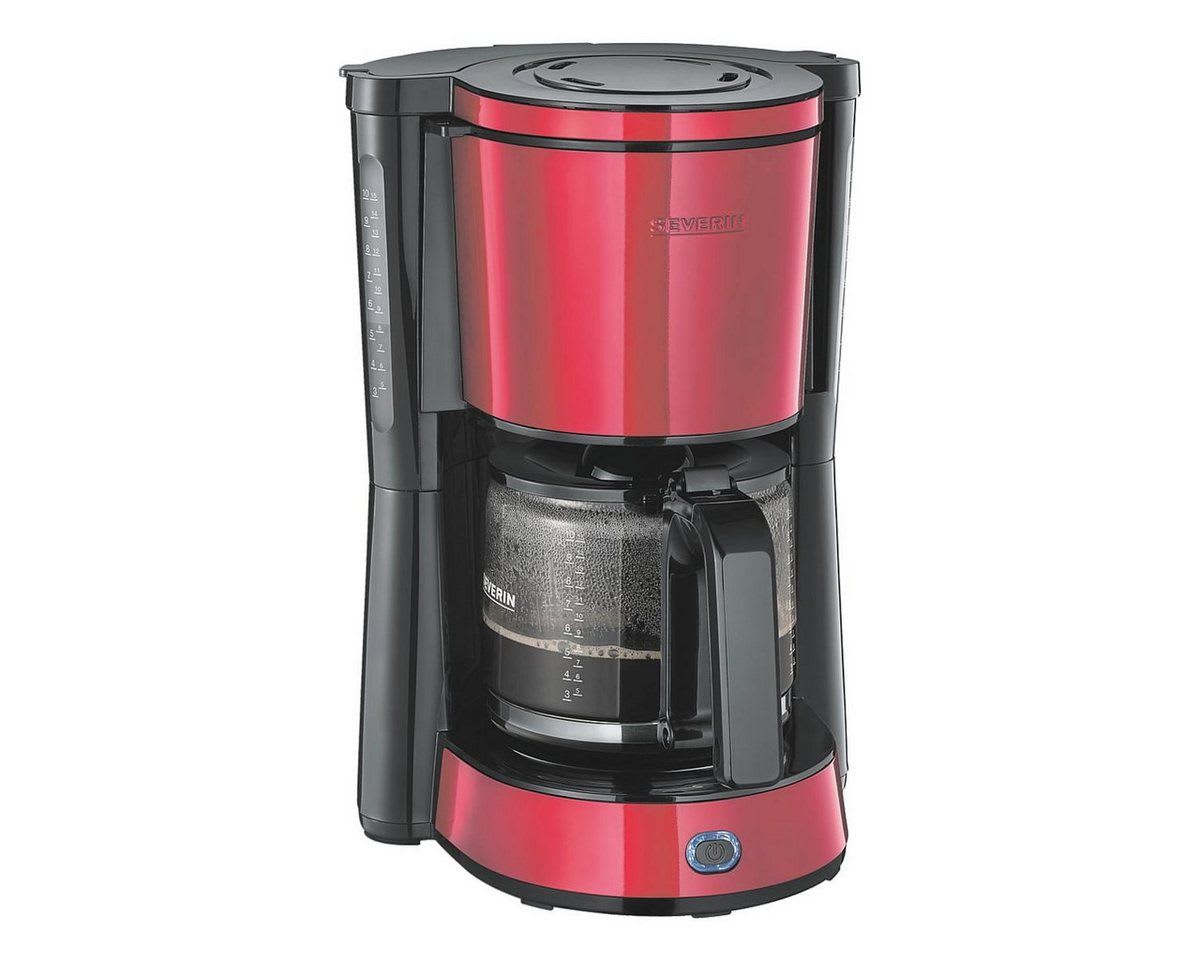 Severin Filterkaffeemaschine, Kaffeemaschine mit Glaskanne, bis 10 Tassen, 1000 Watt rot