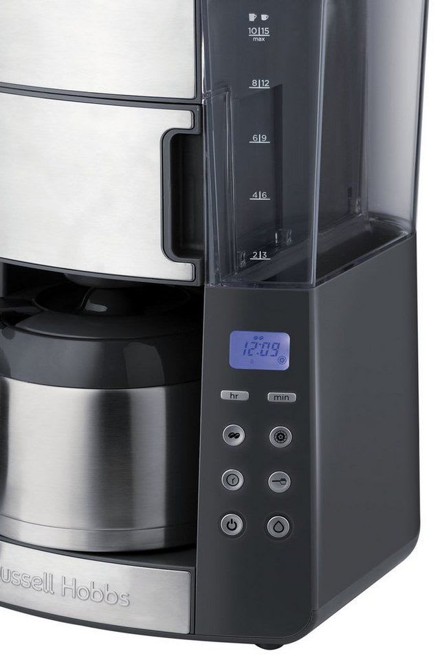 RUSSELL HOBBS Kaffeemaschine mit Mahlwerk Grind & Brew 25620-56, 1,25l Kaffeekanne, Papierfilter 1x4, 1,25l Thermokanne, 1 bis 10 Tassen, Digitaler Timer, Papierfilter 1x4 grau|silberfarben
