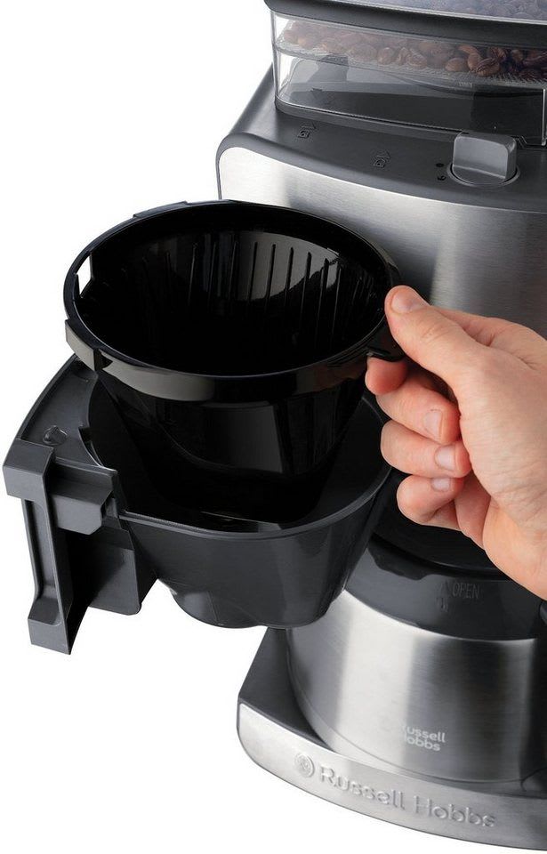 RUSSELL HOBBS Kaffeemaschine mit Mahlwerk Grind & Brew 25620-56, 1,25l Kaffeekanne, Papierfilter 1x4, 1,25l Thermokanne, 1 bis 10 Tassen, Digitaler Timer, Papierfilter 1x4 grau|silberfarben