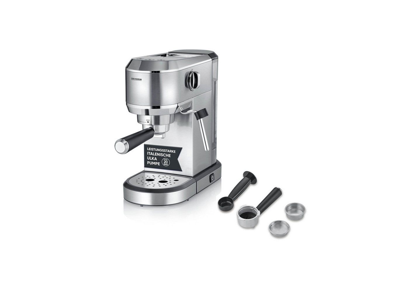 Severin Siebträgermaschine KA 5997 Espressomaschine „Newspresa“, Espressomaschine, italienische ULKA-Pumpe 20 Bar, Milchaufschäumdüse schwarz