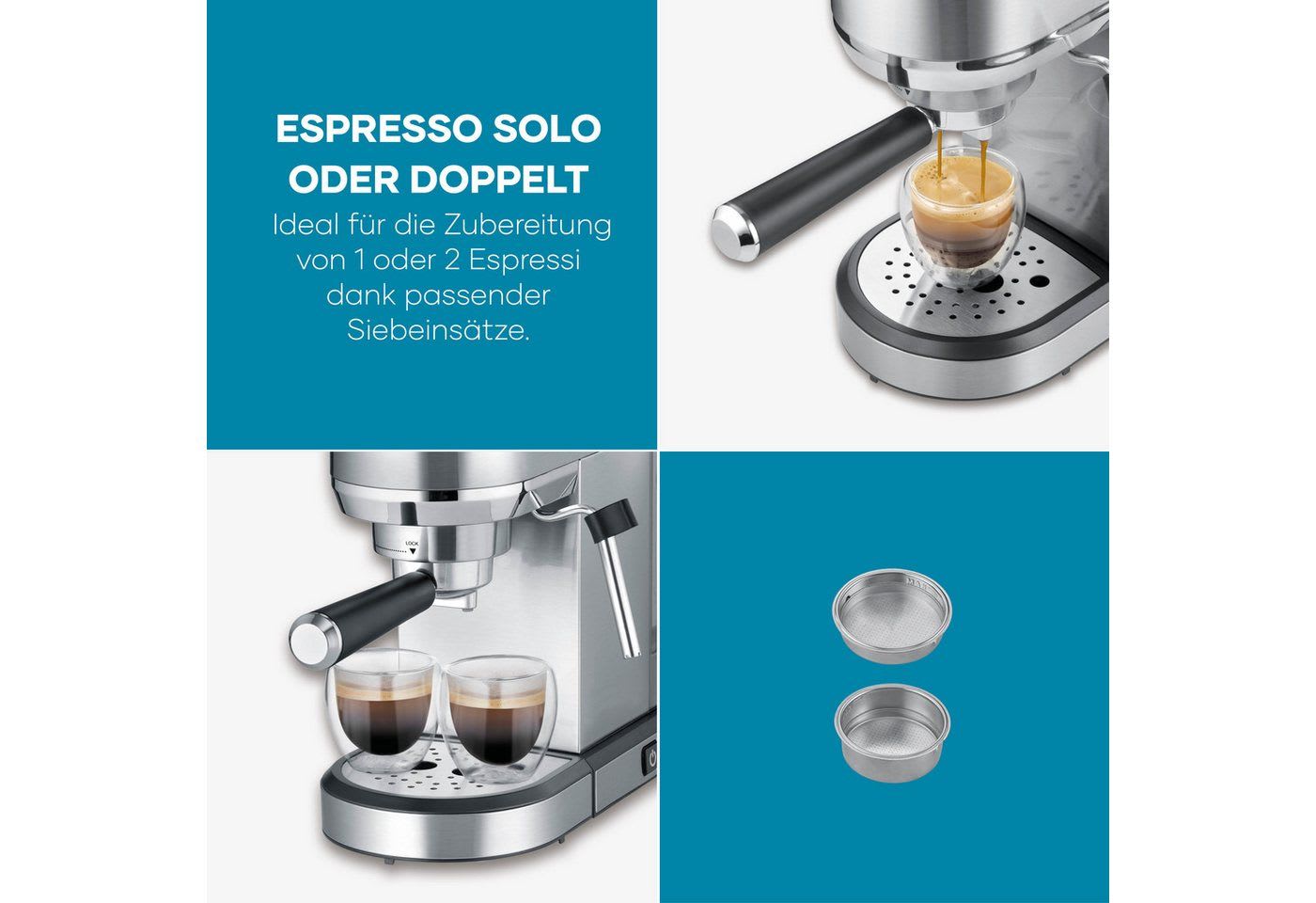 Severin Siebträgermaschine KA 5997 Espressomaschine „Newspresa“, Espressomaschine, italienische ULKA-Pumpe 20 Bar, Milchaufschäumdüse schwarz