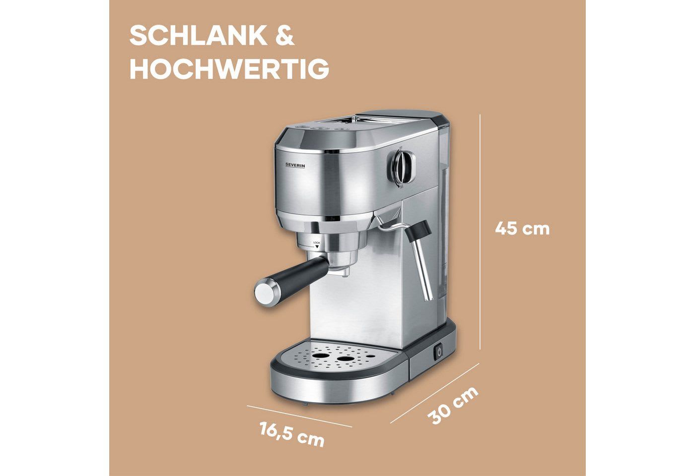 Severin Siebträgermaschine KA 5997 Espressomaschine „Newspresa“, Espressomaschine, italienische ULKA-Pumpe 20 Bar, Milchaufschäumdüse schwarz
