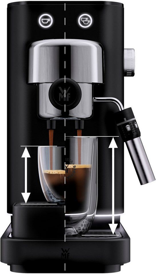 WMF Espressomaschine Lumero Deep Black, kompakt, dezente LED-Beleuchtung, 15 bar, 1350 Watt, Milchschaumdüse schwarz