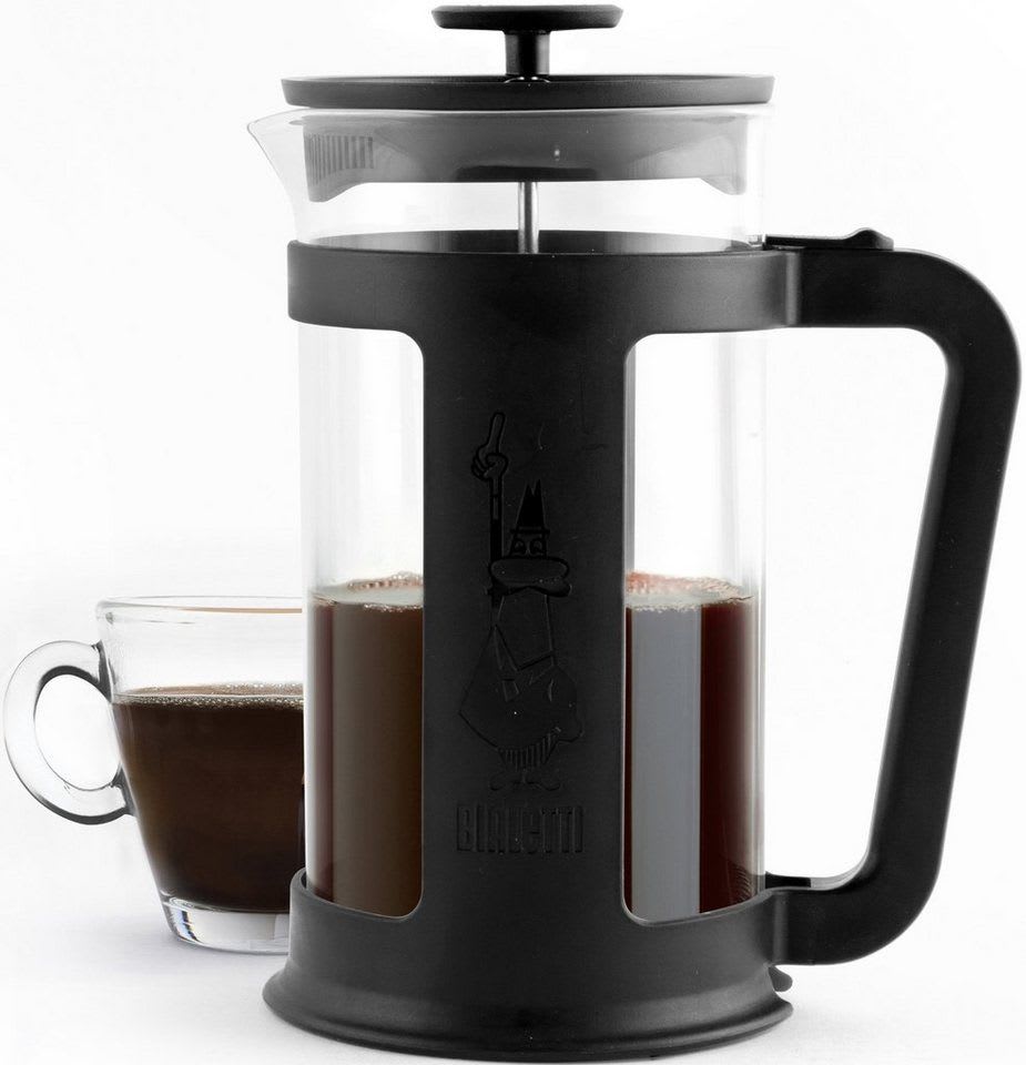 BIALETTI Kaffeebereiter, 1l Kaffeekanne, hitzebeständiges Borosilikatglas schwarz
