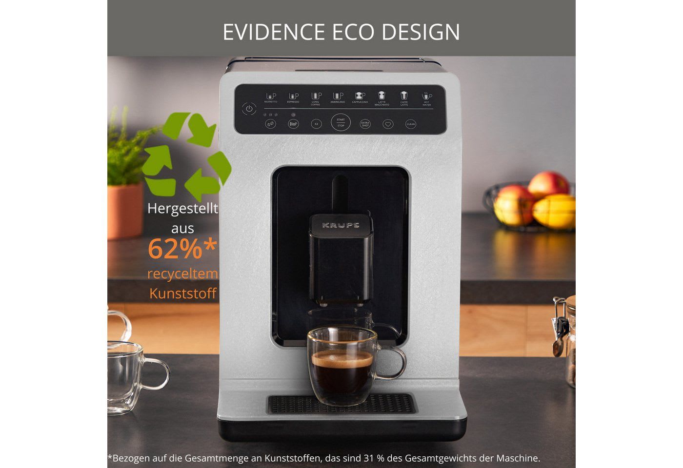 Krups Kaffeevollautomat EA897A Evidence ECOdesign, Touch-Steuerung schwarz