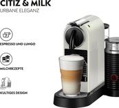 NESPRESSO Kapselmaschine CITIZ EN 267.WAE von DeLonghi, White, inkl. Aeroccino Milchaufschäumer, Willkommenspaket mit 7 Kapseln weiß