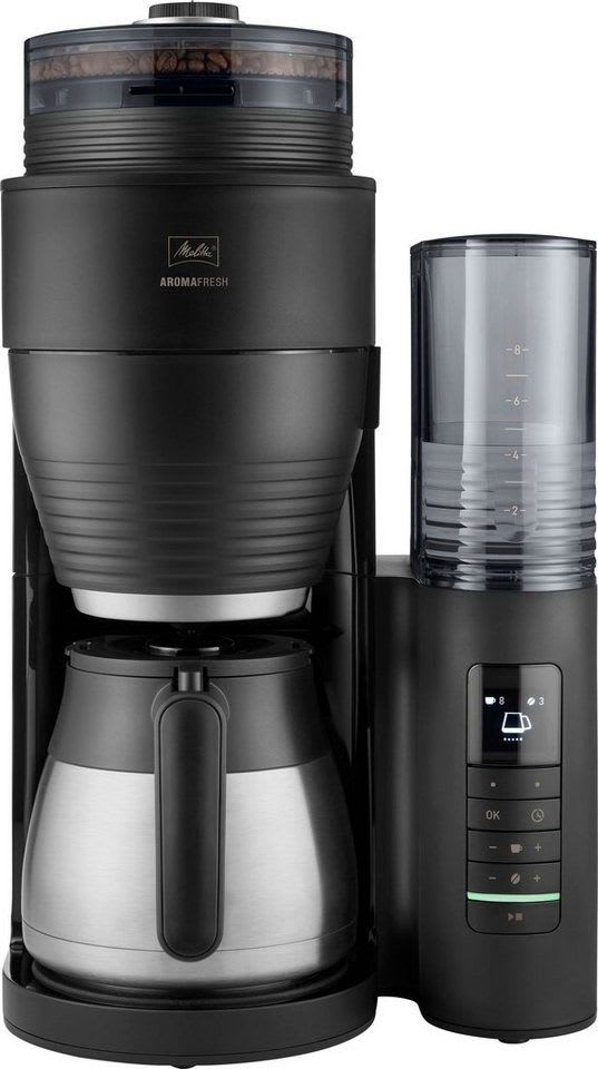 Melitta Kaffeemaschine mit Mahlwerk 1030-12, 1l Kaffeekanne, Papierfilter 1x4 schwarz|silberfarben