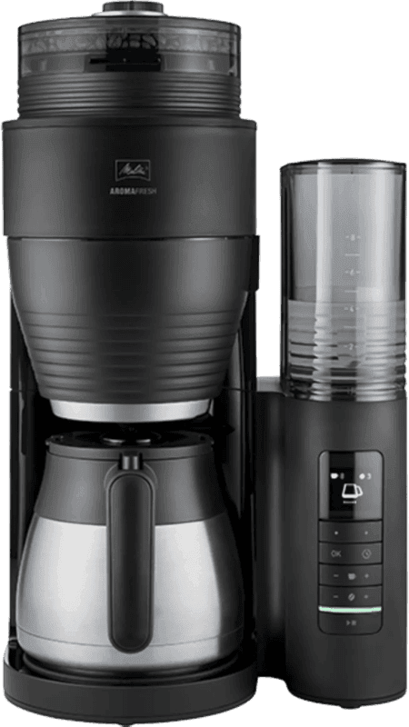 Melitta Kaffeemaschine mit Mahlwerk 1030-12, 1l Kaffeekanne, Papierfilter 1x4 schwarz|silberfarben