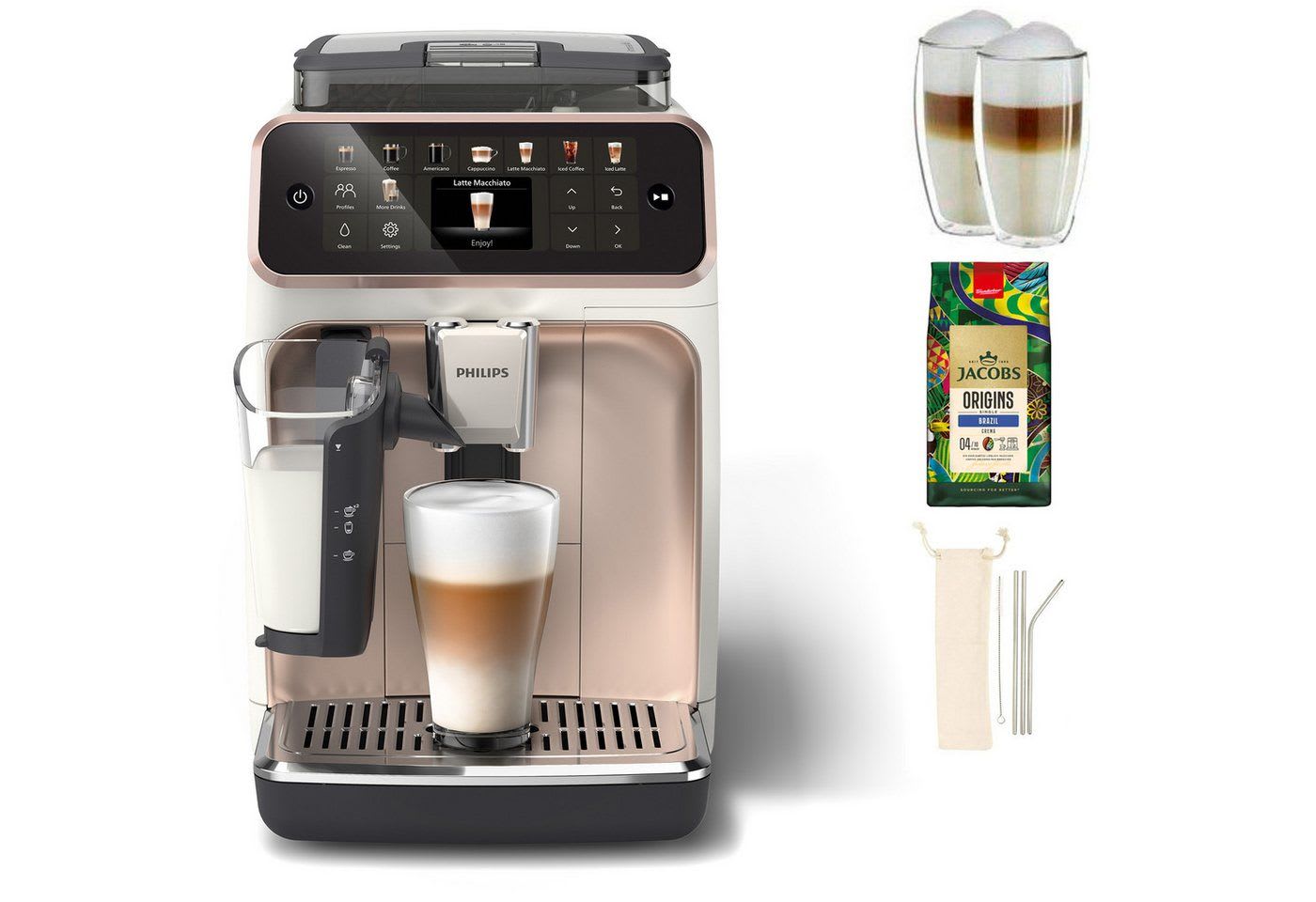 Philips Kaffeevollautomat EP5543/80 5500 Series, 20 Kaffeespezialitäten (heiß oder eisgekühlt), LatteGo-Milchsystem, SilentBrew Technologie weiß