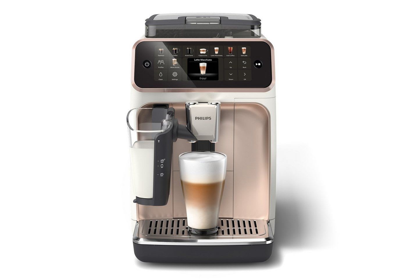 Philips Kaffeevollautomat EP5543/80 5500 Series, 20 Kaffeespezialitäten (heiß oder eisgekühlt), LatteGo-Milchsystem, SilentBrew Technologie weiß