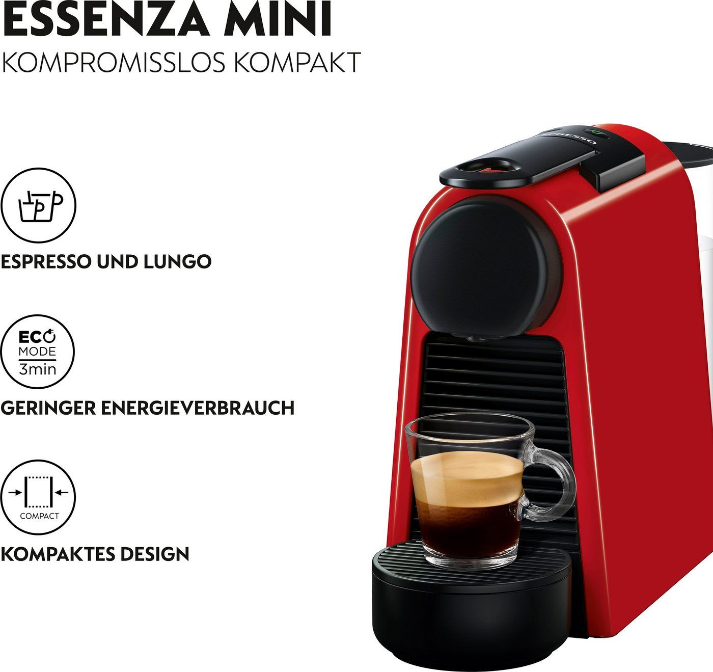 NESPRESSO Kapselmaschine Essenza Mini EN85.R von DeLonghi, Red, inkl. Willkommenspaket mit 7 Kapseln rot