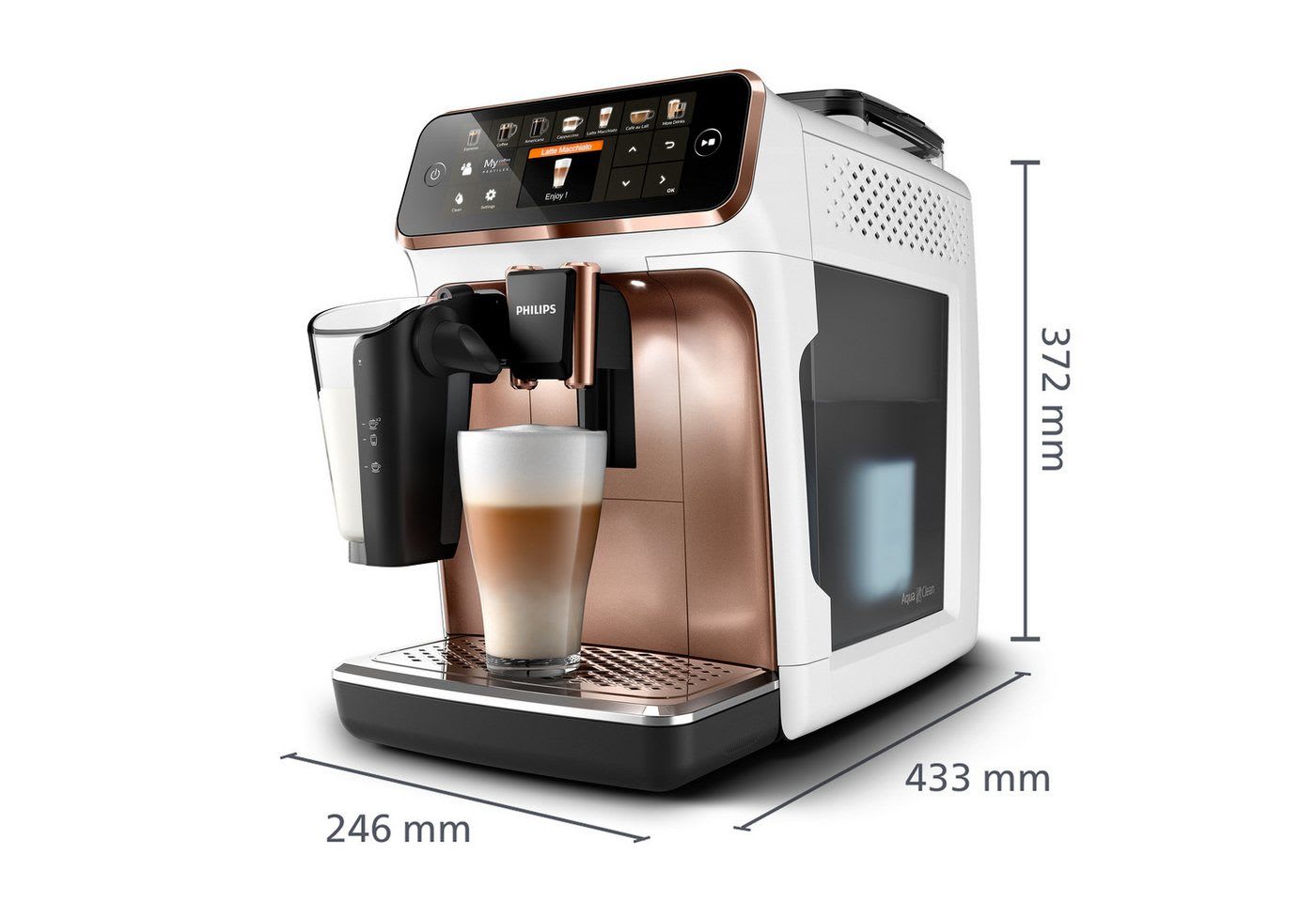 Philips Kaffeevollautomat EP5443/70 5400 Series, 12 Kaffeespezialitäten, LatteGo Milchsystem und 4 Benutzerprofilen weiß