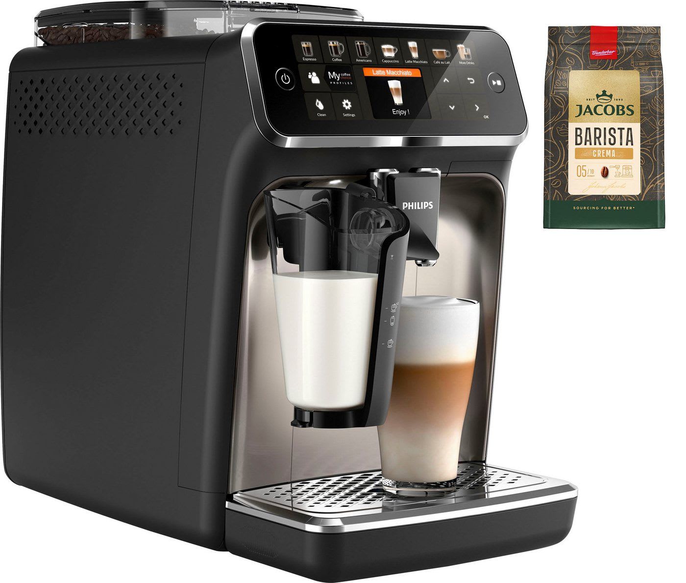 Philips Kaffeevollautomat EP5447/90 5400 Series, 12 Kaffeespezialitäten, LatteGo Milchsystem und 4 Benutzerprofilen schwarz