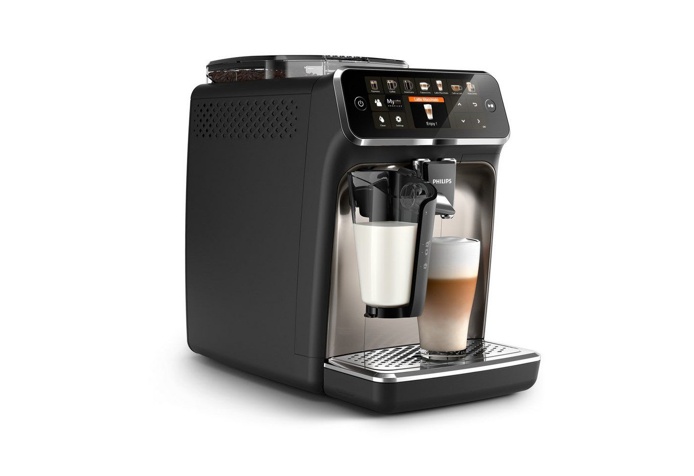 Philips Kaffeevollautomat EP5447/90 5400 Series, 12 Kaffeespezialitäten, LatteGo Milchsystem und 4 Benutzerprofilen schwarz