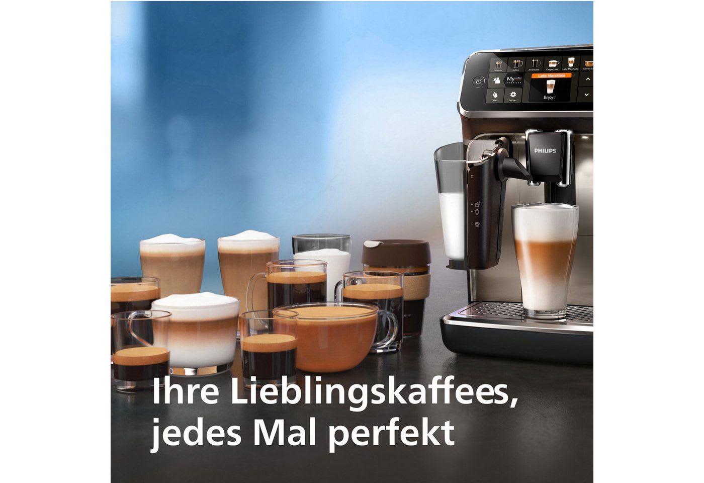 Philips Kaffeevollautomat EP5447/90 5400 Series, 12 Kaffeespezialitäten, LatteGo Milchsystem und 4 Benutzerprofilen schwarz