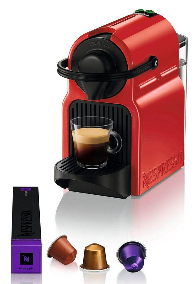 NESPRESSO Kapselmaschine XN1005 Inissia von Krups, Wassertankkapazität: 0,7 Liter, inkl. Willkommenspaket mit 7 Kapseln rot