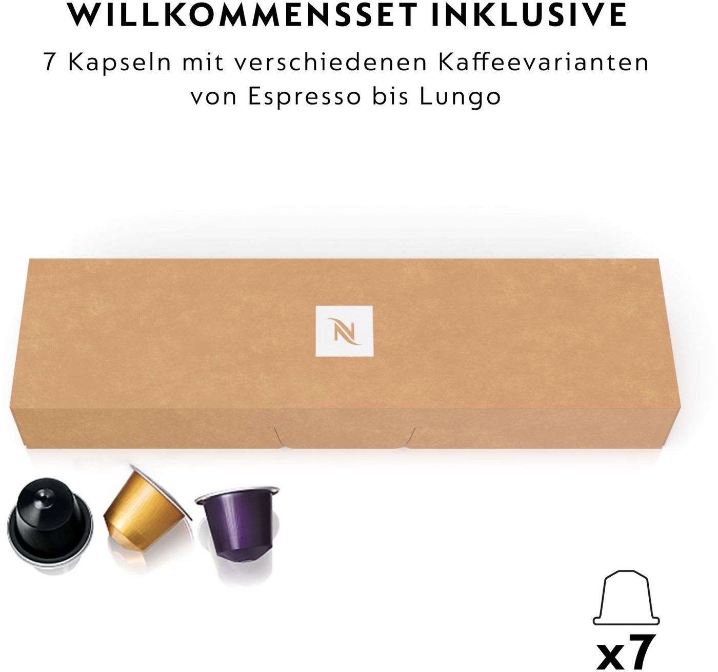 NESPRESSO Kapselmaschine XN1005 Inissia von Krups, Wassertankkapazität: 0,7 Liter, inkl. Willkommenspaket mit 7 Kapseln rot