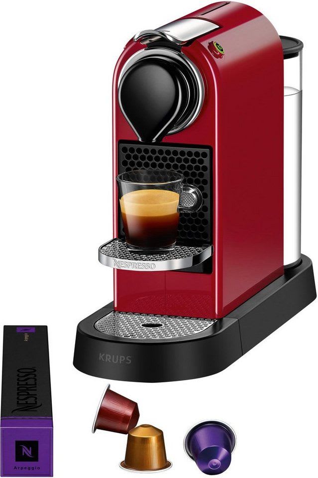 NESPRESSO Kapselmaschine XN7415 New CitiZ von Krups, Wassertank: 1 L, inkl. Willkommenspaket mit 7 Kapseln rot
