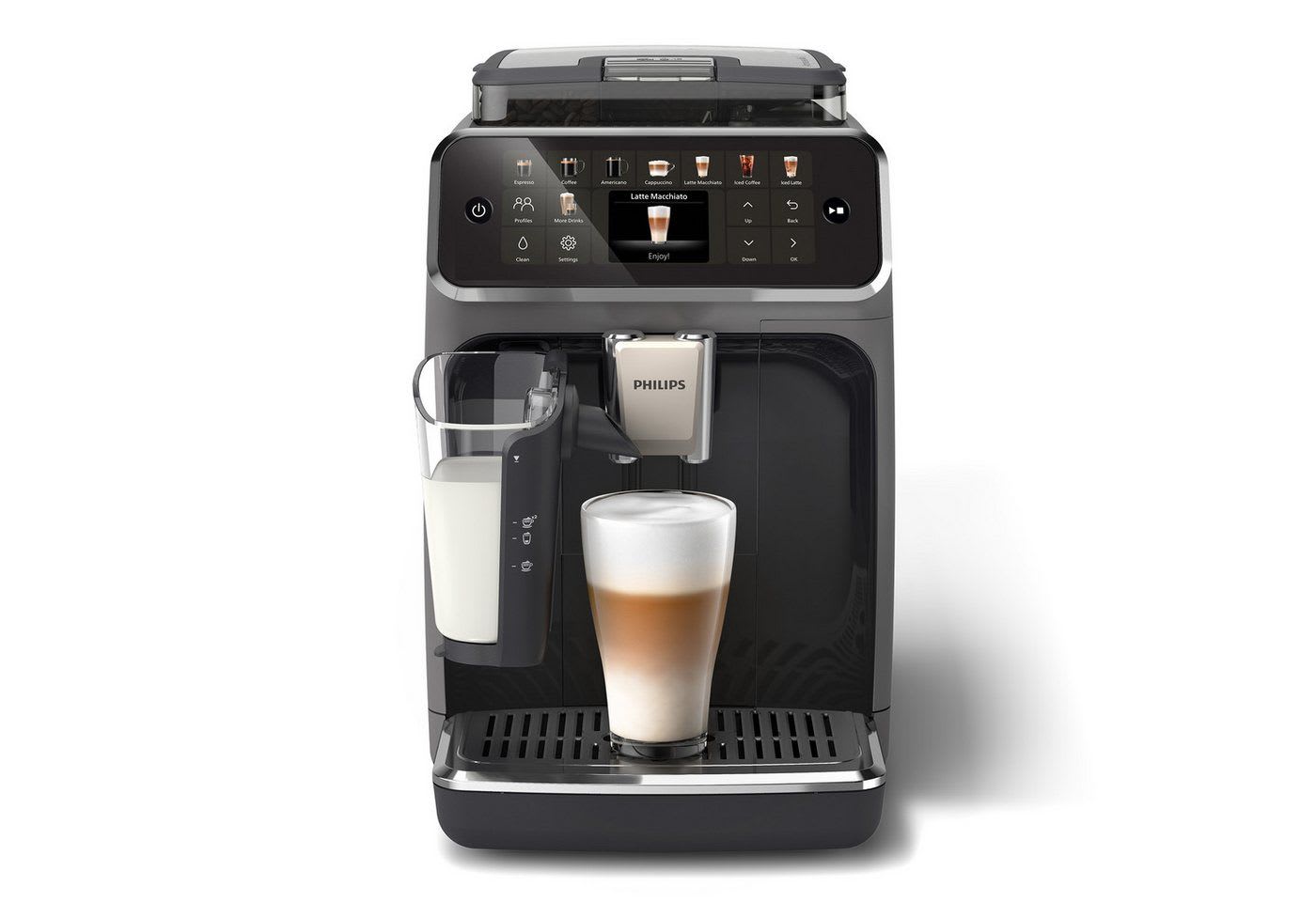Philips Kaffeevollautomat EP5544/50 5500 Series, 20 Kaffeespezialitäten (heiß oder eisgekühlt), LatteGo-Milchsystem, SilentBrew Technologie grau|schwarz