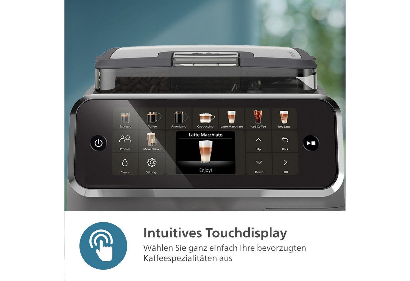 Philips Kaffeevollautomat EP5544/50 5500 Series, 20 Kaffeespezialitäten (heiß oder eisgekühlt), LatteGo-Milchsystem, SilentBrew Technologie grau|schwarz