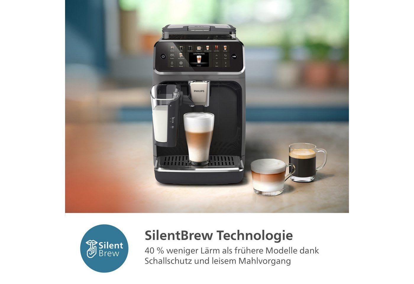Philips Kaffeevollautomat EP5544/50 5500 Series, 20 Kaffeespezialitäten (heiß oder eisgekühlt), LatteGo-Milchsystem, SilentBrew Technologie grau|schwarz