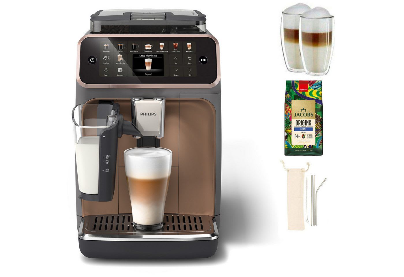 Philips Kaffeevollautomat EP5544/80 5500 Series, 20 Kaffeespezialitäten (heiß oder eisgekühlt), LatteGo-Milchsystem, SilentBrew Technologie grau