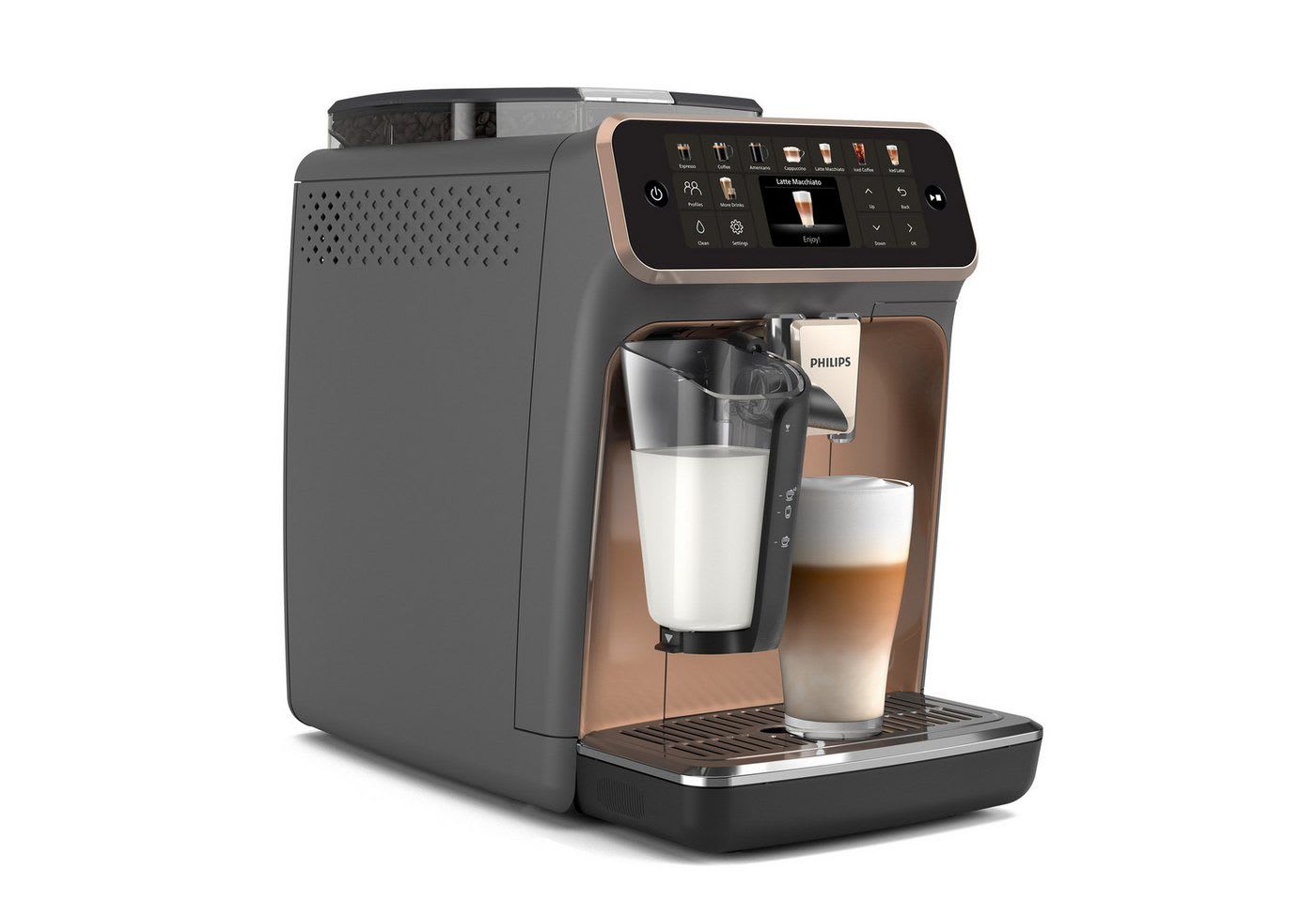 Philips Kaffeevollautomat EP5544/80 5500 Series, 20 Kaffeespezialitäten (heiß oder eisgekühlt), LatteGo-Milchsystem, SilentBrew Technologie grau