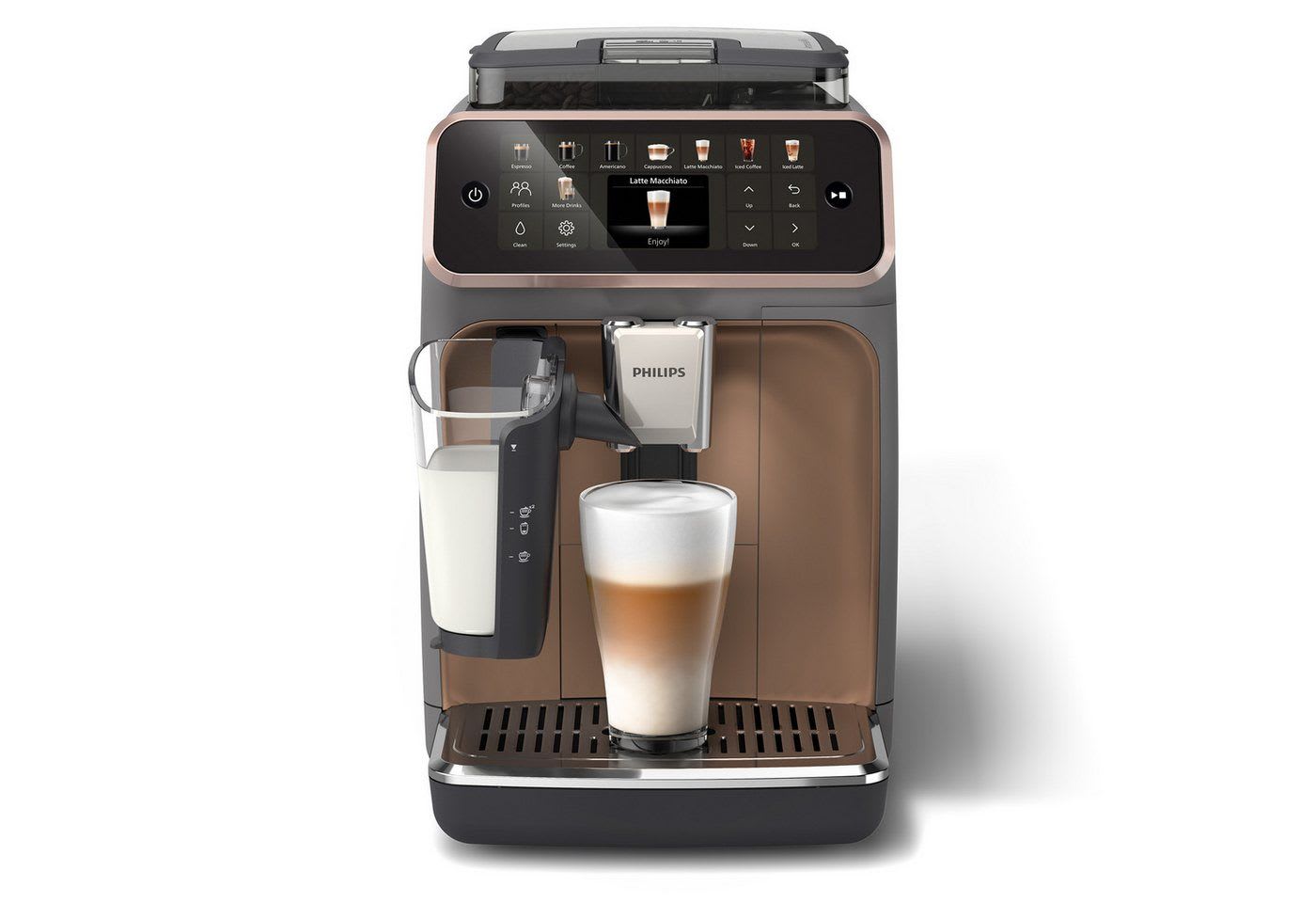 Philips Kaffeevollautomat EP5544/80 5500 Series, 20 Kaffeespezialitäten (heiß oder eisgekühlt), LatteGo-Milchsystem, SilentBrew Technologie grau