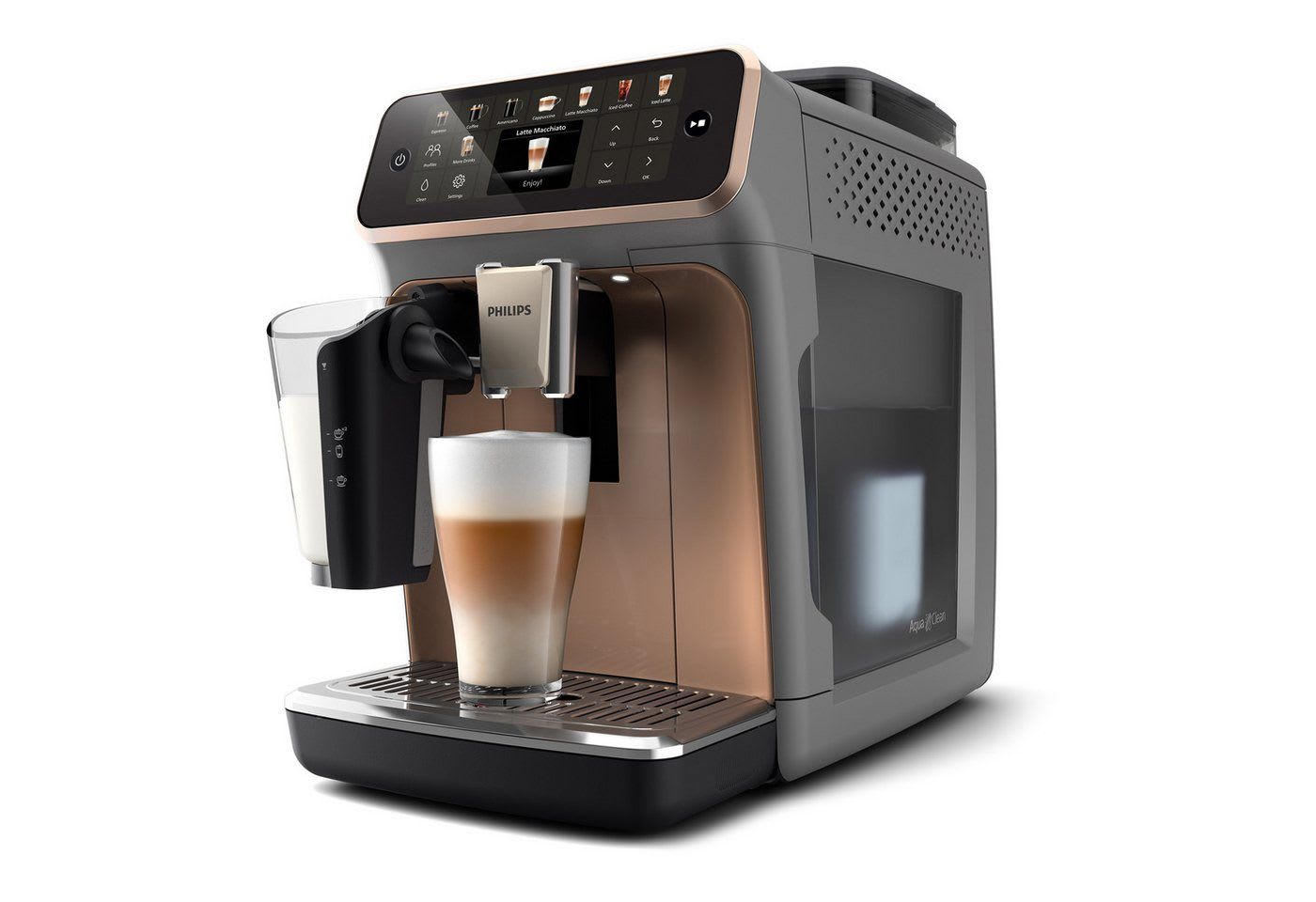 Philips Kaffeevollautomat EP5544/80 5500 Series, 20 Kaffeespezialitäten (heiß oder eisgekühlt), LatteGo-Milchsystem, SilentBrew Technologie grau