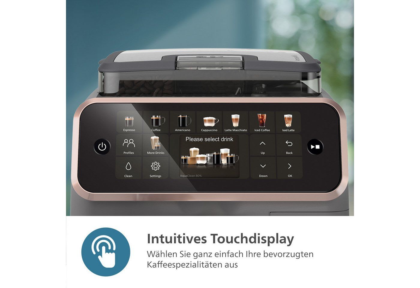 Philips Kaffeevollautomat EP5544/80 5500 Series, 20 Kaffeespezialitäten (heiß oder eisgekühlt), LatteGo-Milchsystem, SilentBrew Technologie grau