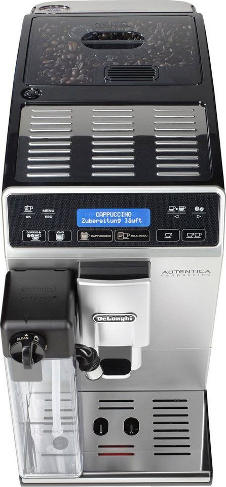De'Longhi Kaffeevollautomat Autentica Cappuccino ETAM29.660.SB - Superkompakt - nur 19,5 cm breit, LatteCremaMilchsystem, Kegelmahlwerk 13-stufig, automatische Reinigung schwarz|silberfarben