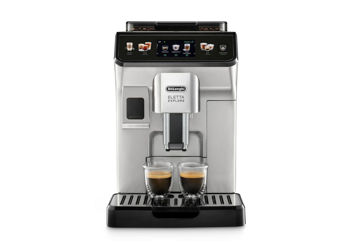 De'Longhi Kaffeevollautomat Eletta Explore ECAM450.55.S - 40 Rezepte, heißer & kalter Milchschaum, 3,5" Touch-Display, herausnehmbare Brühgruppe, einstellbarer Mahlgrad silberfarben