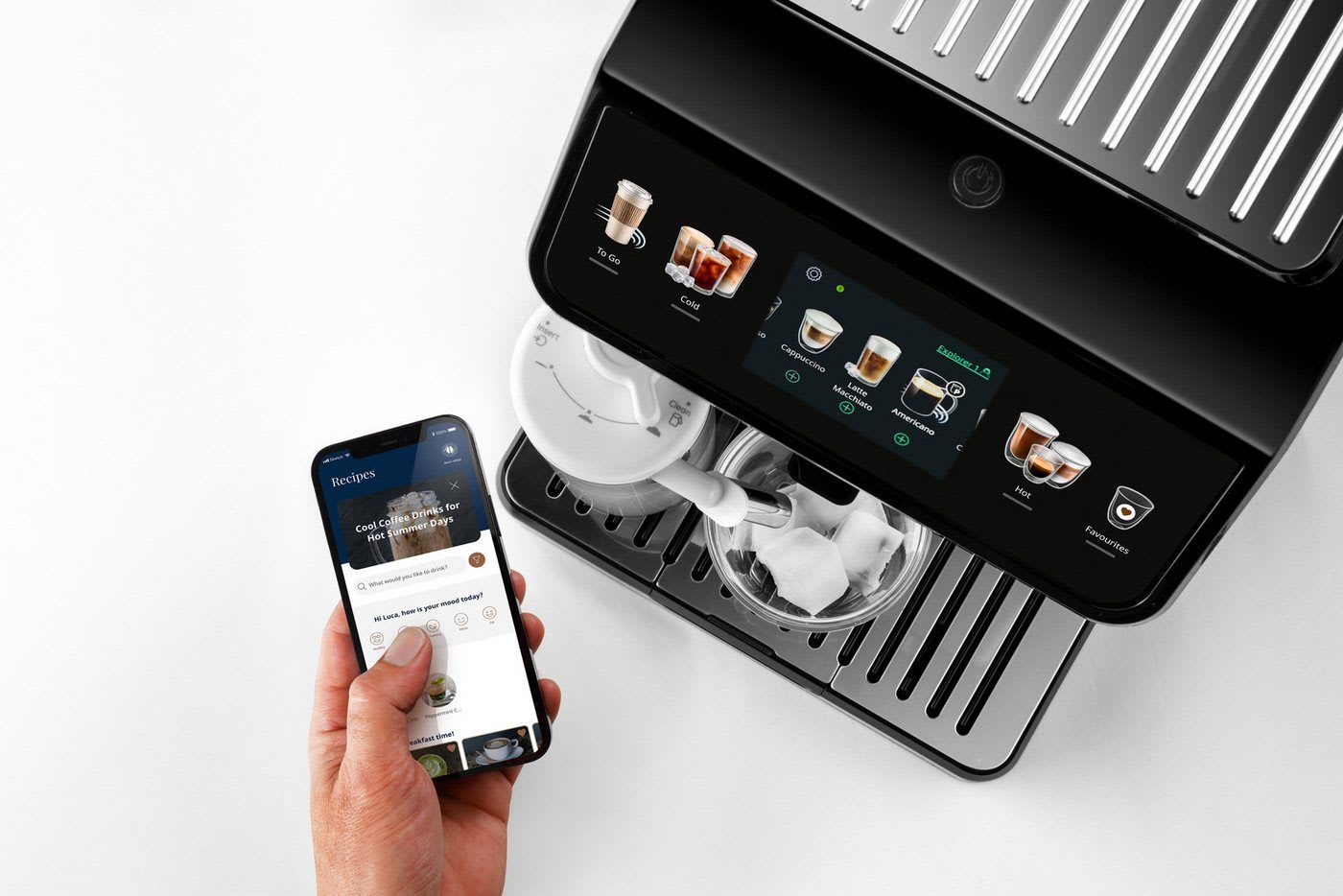 De'Longhi Kaffeevollautomat Eletta Explore ECAM450.55.S - 40 Rezepte, heißer & kalter Milchschaum, 3,5" Touch-Display, herausnehmbare Brühgruppe, einstellbarer Mahlgrad silberfarben