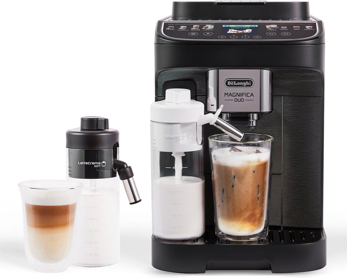 De'Longhi Kaffeevollautomat MAGNIFICA DUO ECAM330.80.BXB - 20 Rezepte, heißer & kalter Milchschaum, Cold Brew Funktion, 2,4" TFT-Display, 2 Milchkaraffen (Heiß & Kalt) schwarz
