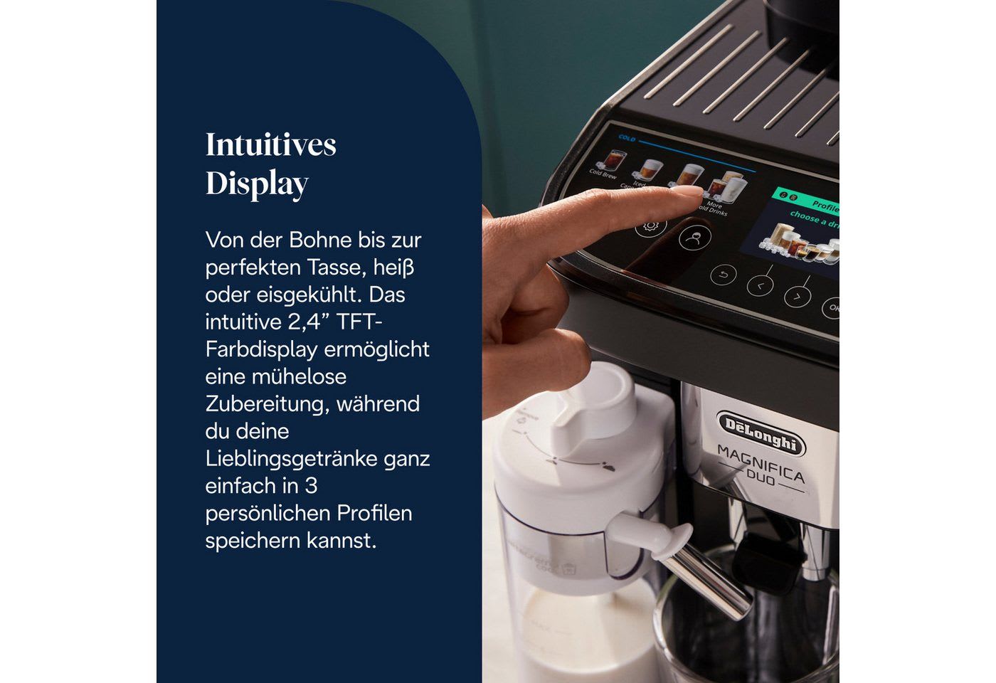 De'Longhi Kaffeevollautomat MAGNIFICA DUO ECAM330.80.BXB - 20 Rezepte, heißer & kalter Milchschaum, Cold Brew Funktion, 2,4" TFT-Display, 2 Milchkaraffen (Heiß & Kalt) schwarz