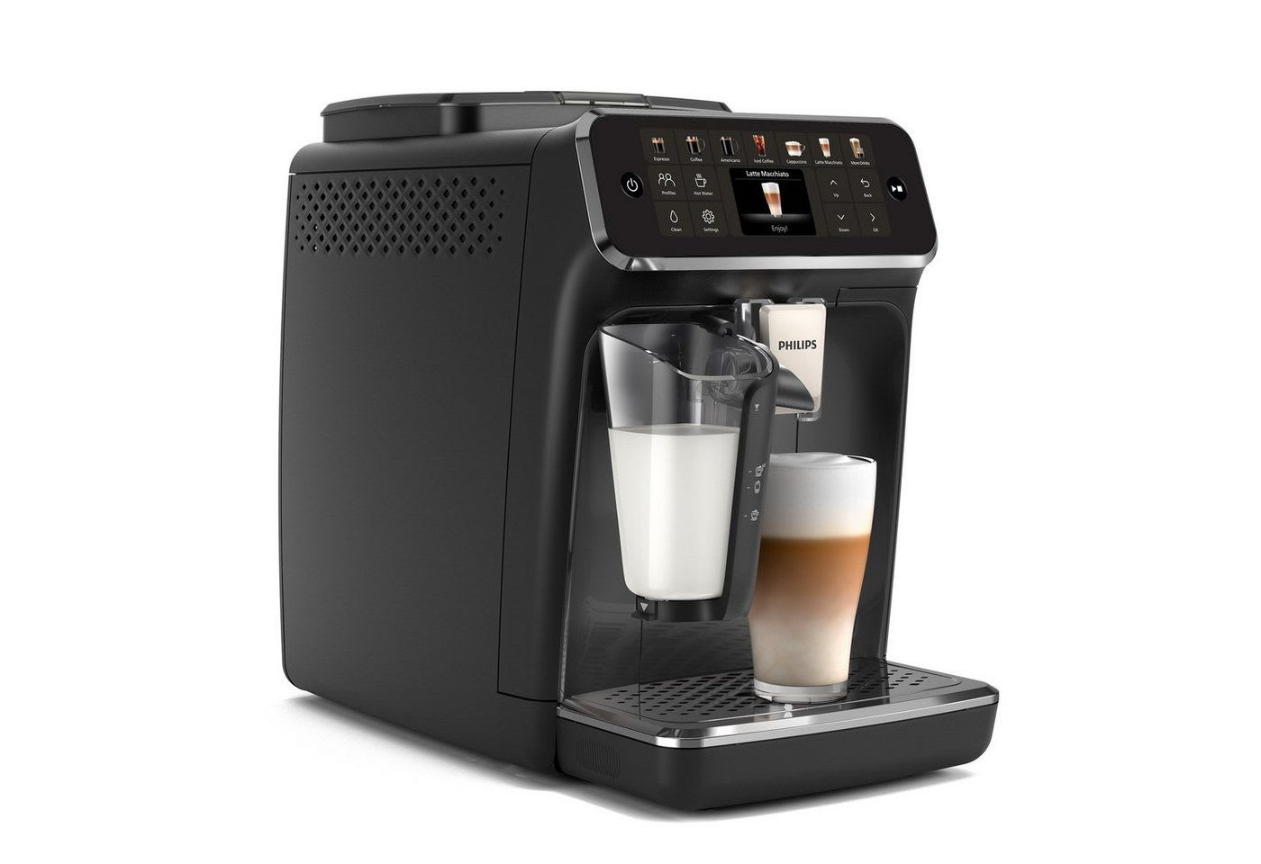 Philips Kaffeevollautomat EP4441/50 4400 Series, 12 Kaffeespezialitäten (heiß oder eisgekühlt), LatteGo-Milchsystem, SilentBrew Technologie schwarz