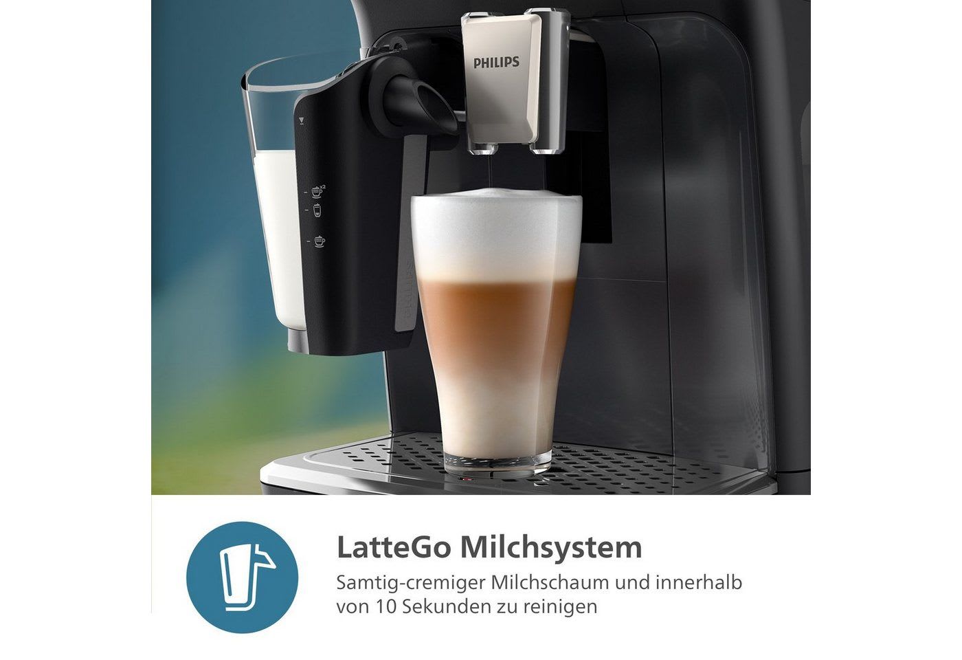 Philips Kaffeevollautomat EP4441/50 4400 Series, 12 Kaffeespezialitäten (heiß oder eisgekühlt), LatteGo-Milchsystem, SilentBrew Technologie schwarz
