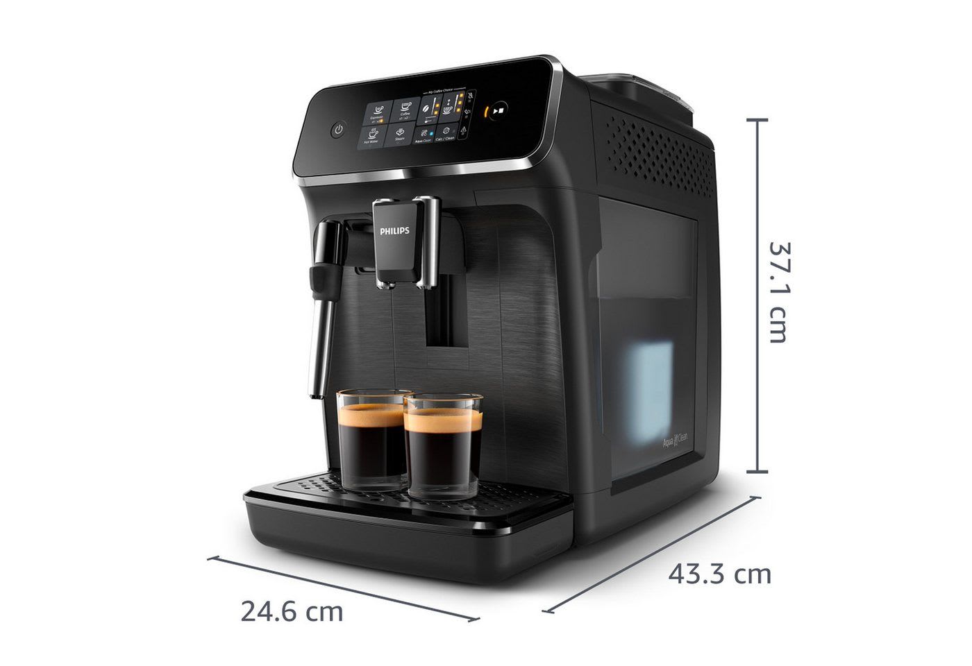 Philips Kaffeevollautomat EP2220/10 2200 Serie, 2 Kaffeespezialitäten, Panarello Milchschäumer, anpassbarer Aromastärke schwarz